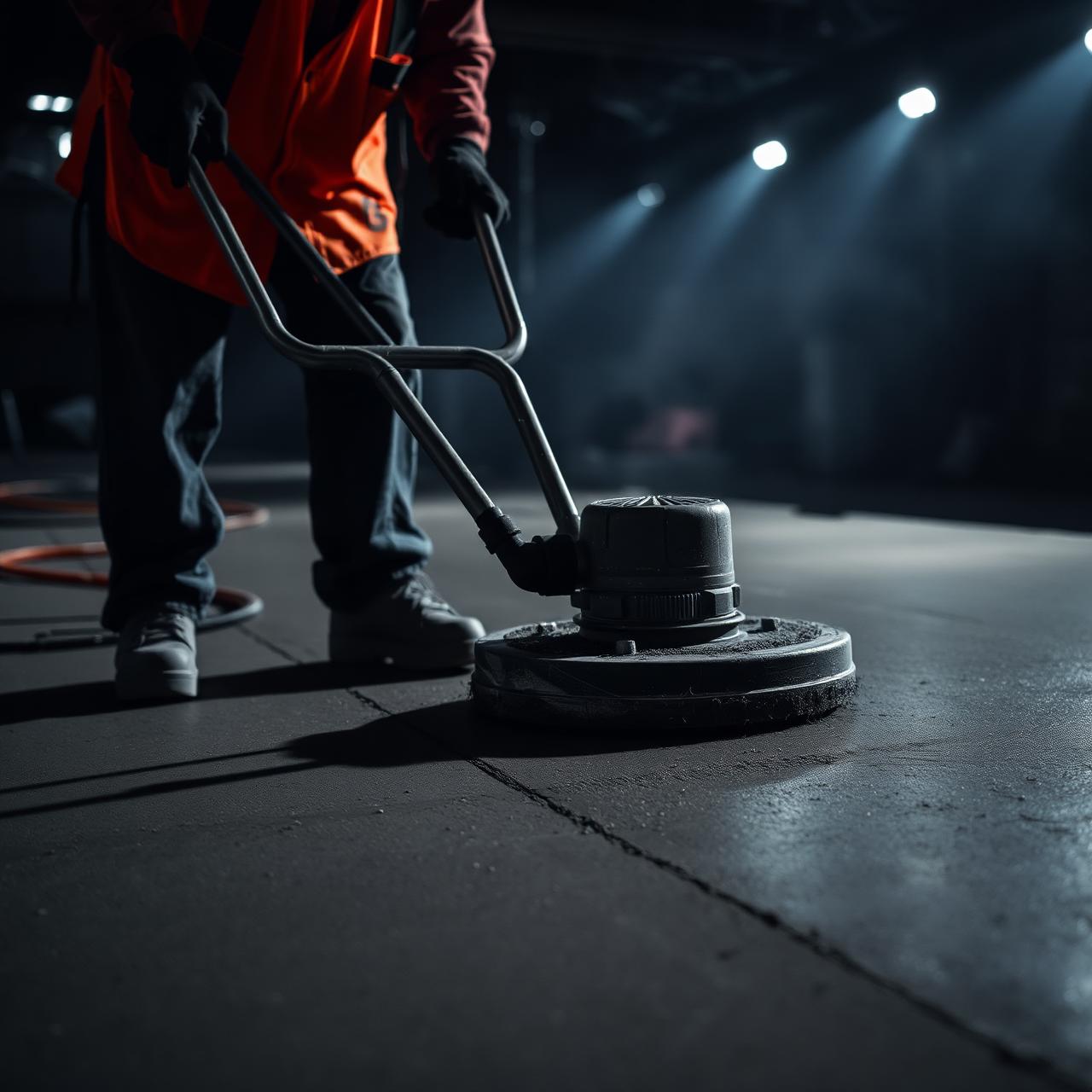 Concrete finisher smoothing a freshly poured slab